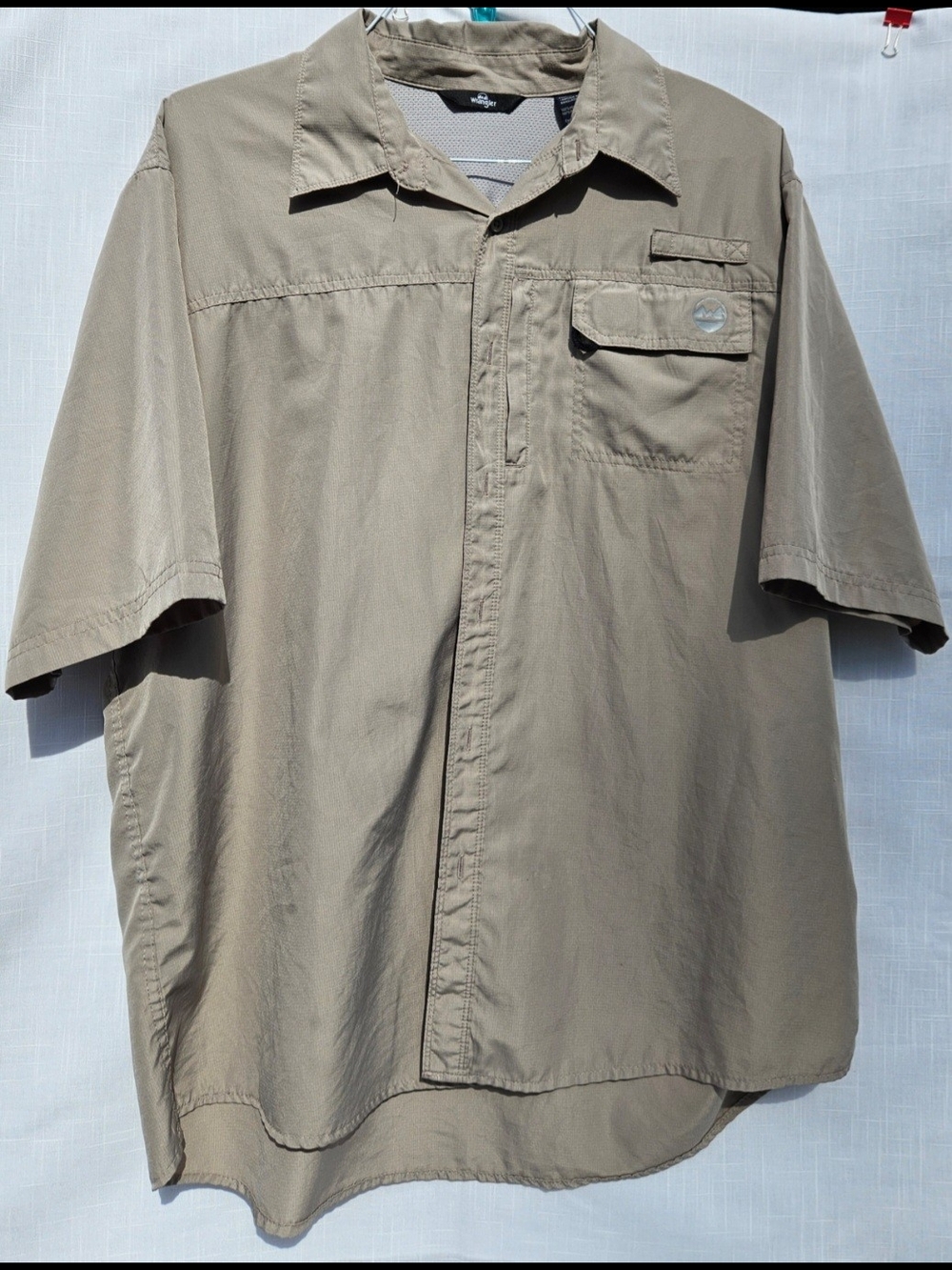 Wrangler Short Sleeve Button Fishing Shirt - Taupe Sz XL/TG  perfect for Hiking